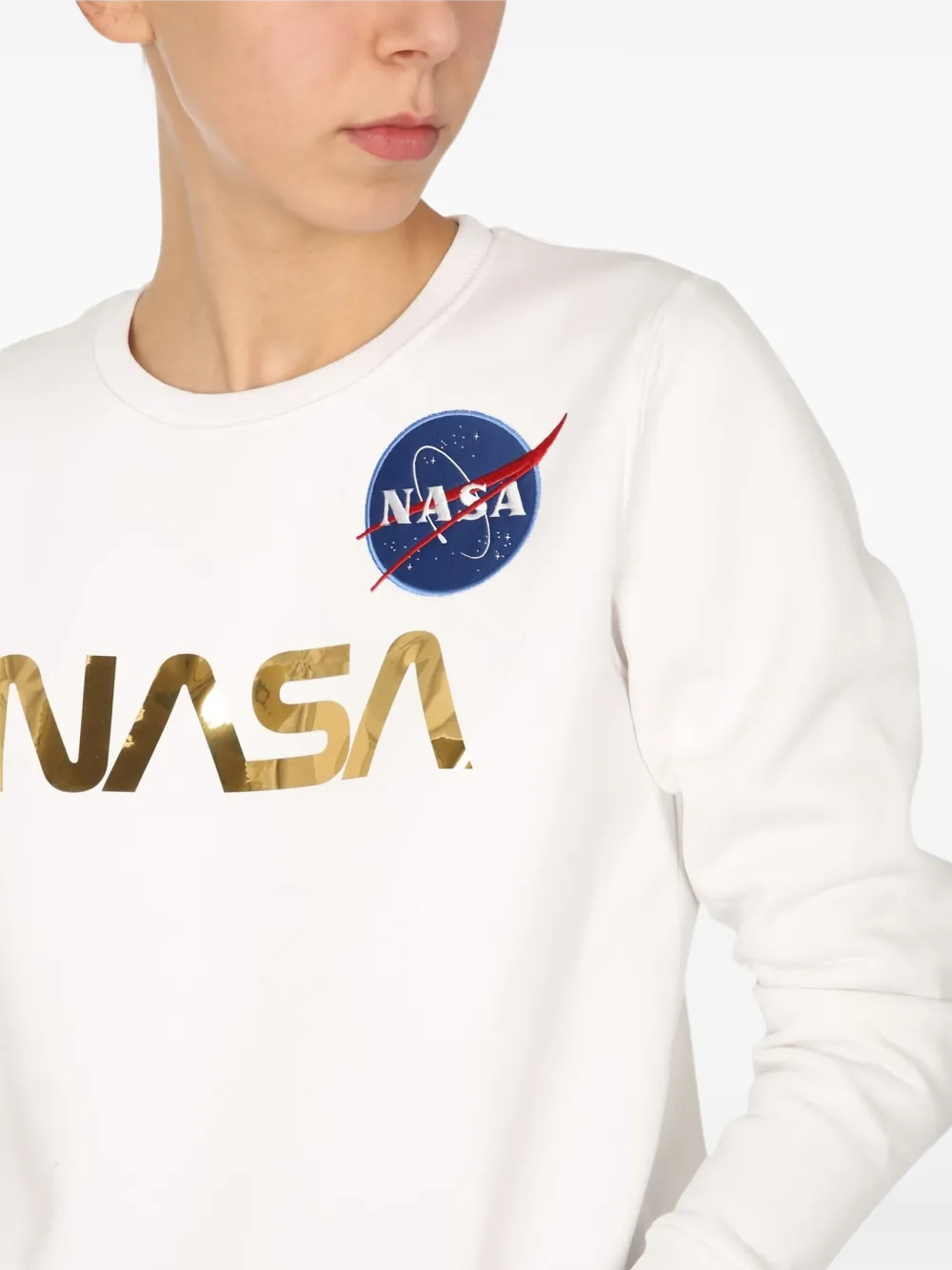 Alpha Industries Nasa-logo Sweatshirt In White