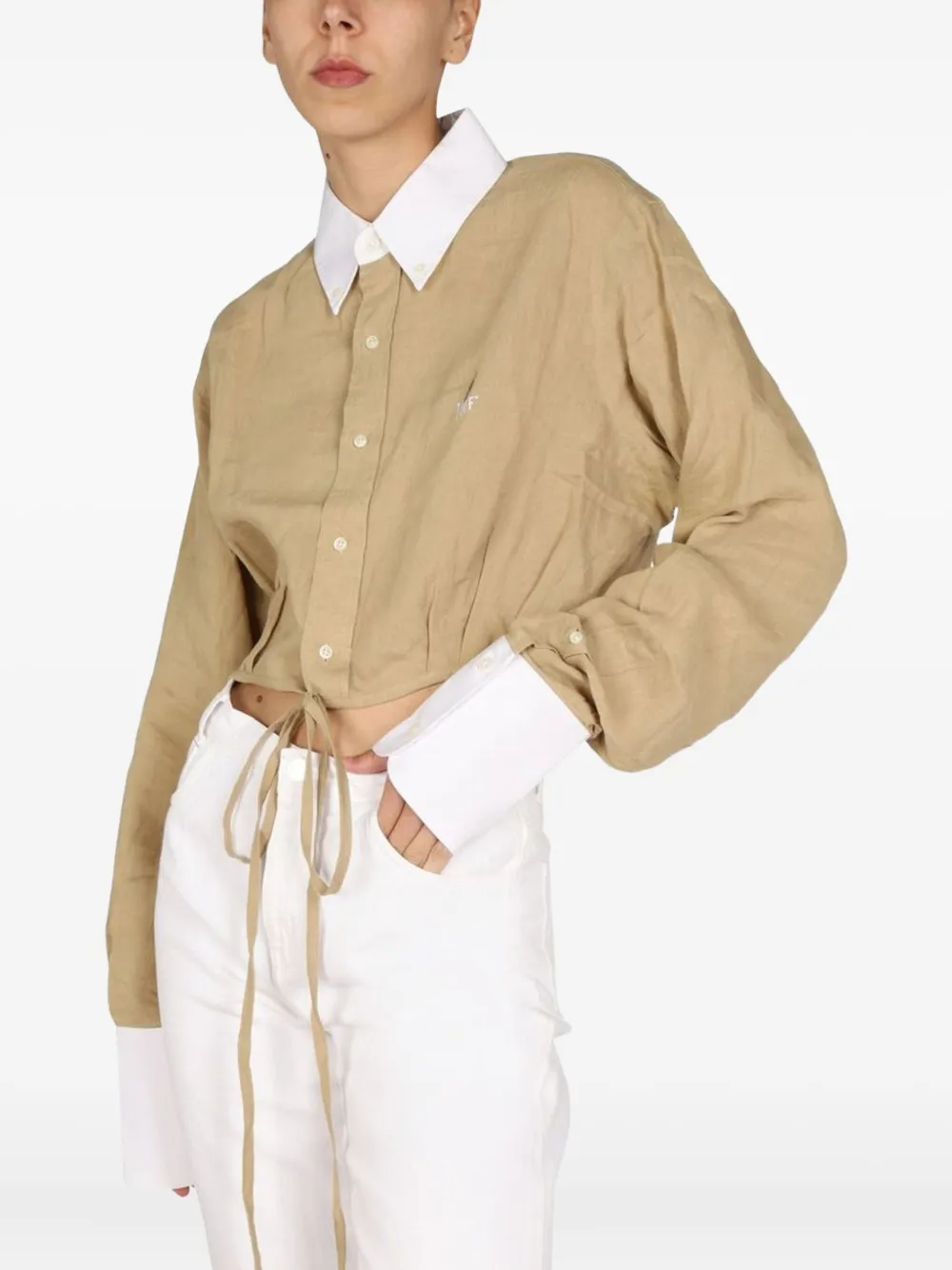 1/off Tie-detail Collared Top - Neutrals 