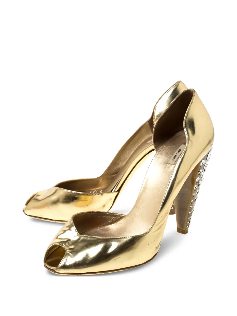 Miu Miu Pre-Owned 110 mm leren sandalen met hak - Goud