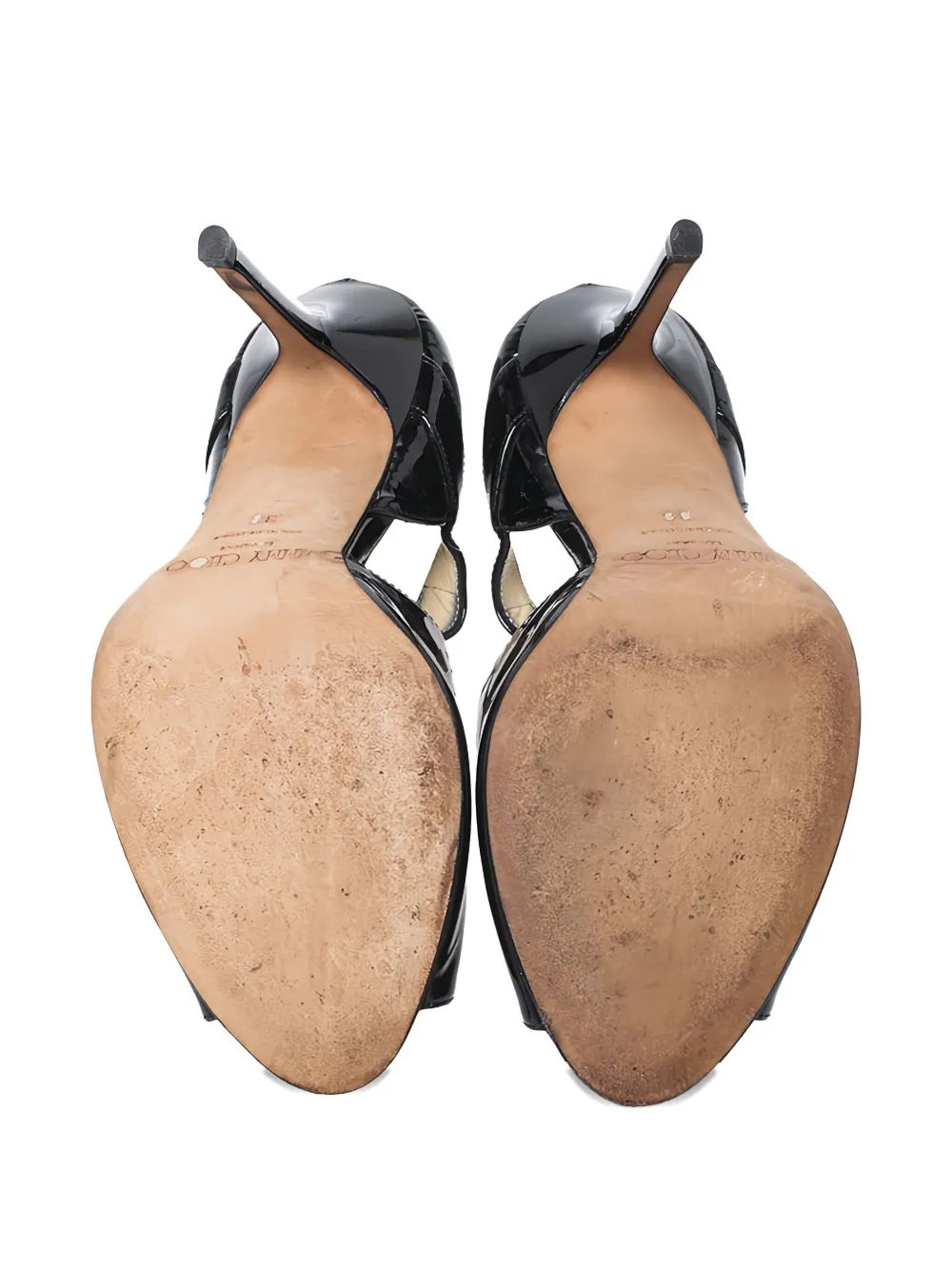 Jimmy Choo Pre-Owned バックル エナメルレザーサンダル 100mm
