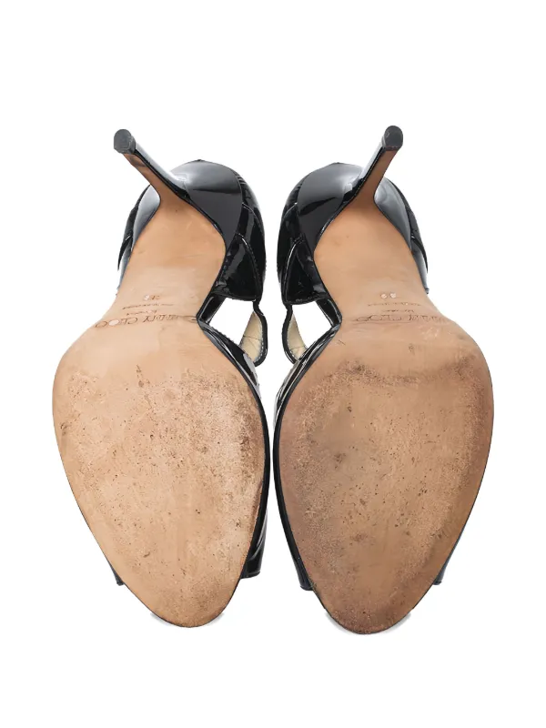 Jimmy Choo Pre-Owned バックル エナメルレザーサンダル 100mm