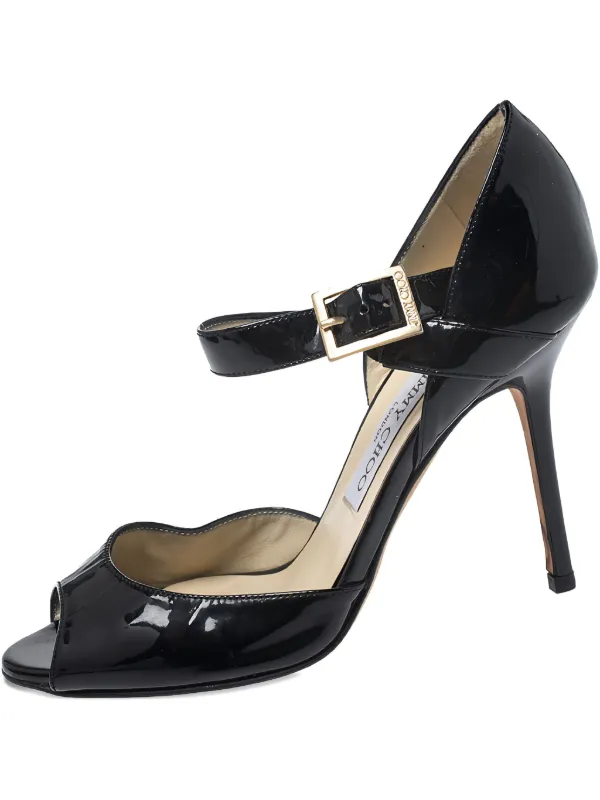 Jimmy Choo Pre-Owned バックル エナメルレザーサンダル 100mm