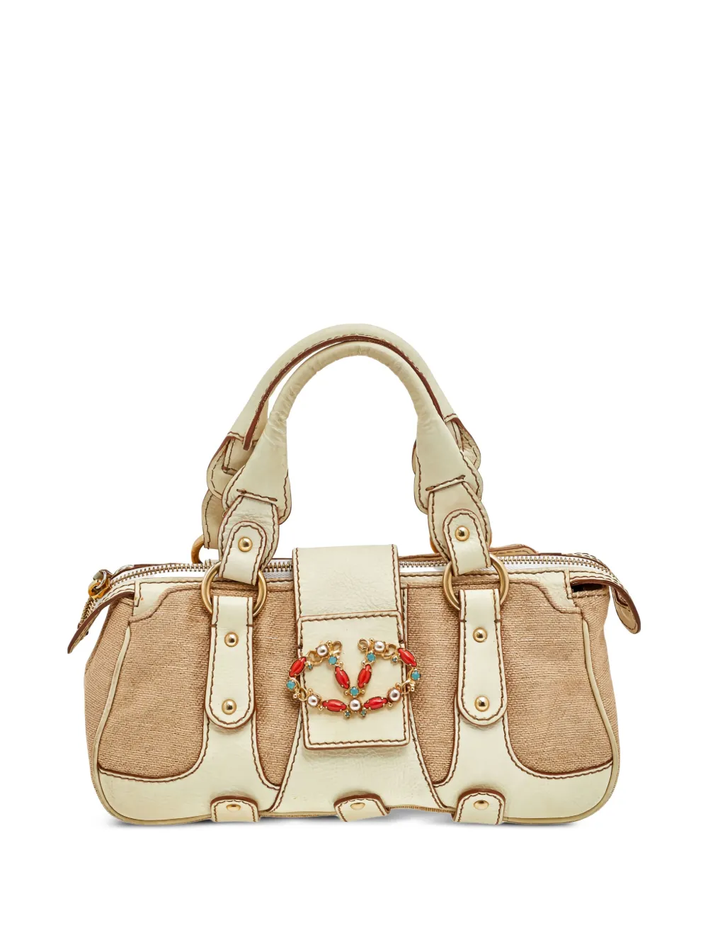 Valentino Garavani Pre-Owned crystal-embellished tote bag | Neutrals | Image 1