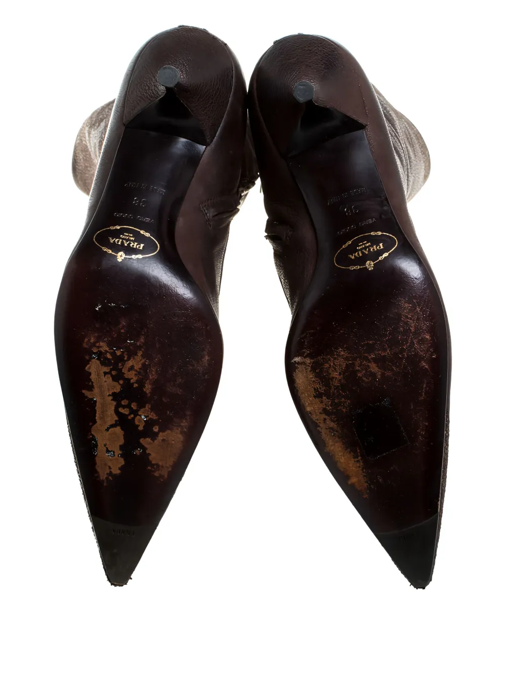 Pre-owned Prada Leather Knee-high Boots In Brown