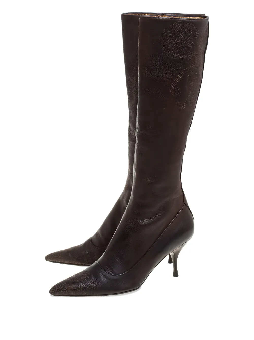 Pre-owned Prada Leather Knee-high Boots In Brown