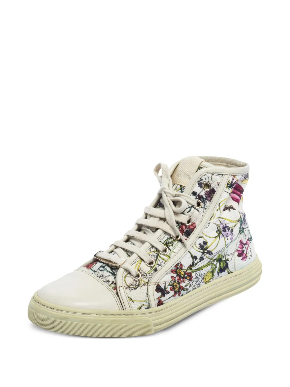 Gucci Pre-Owned High-top sneakers met bloemen - Wit