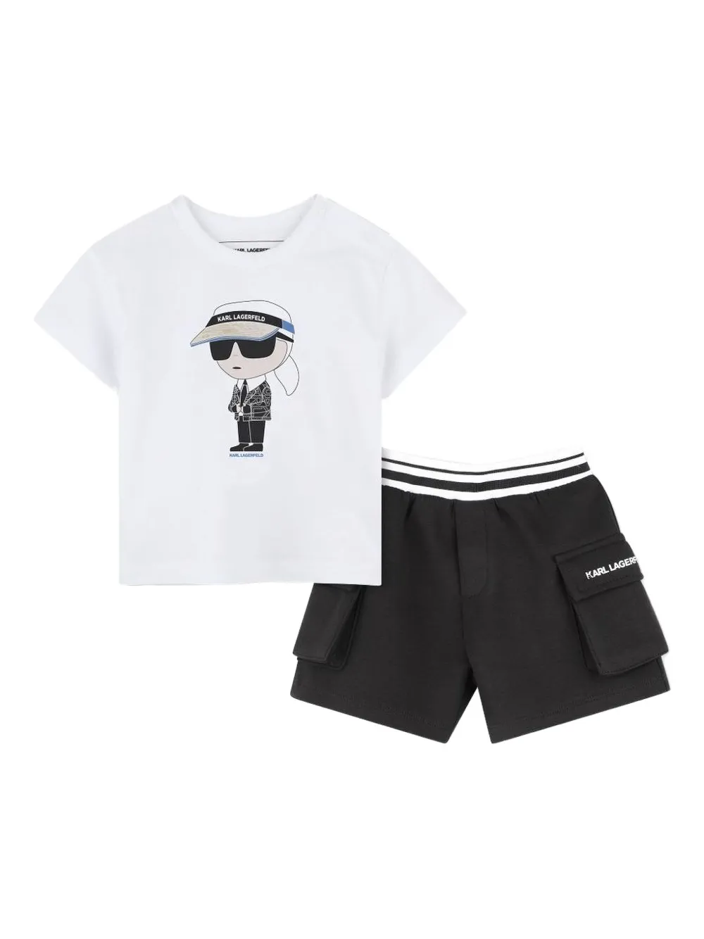 Karl Lagerfeld Kids Shortsset met grafische print en cargo zak Wit