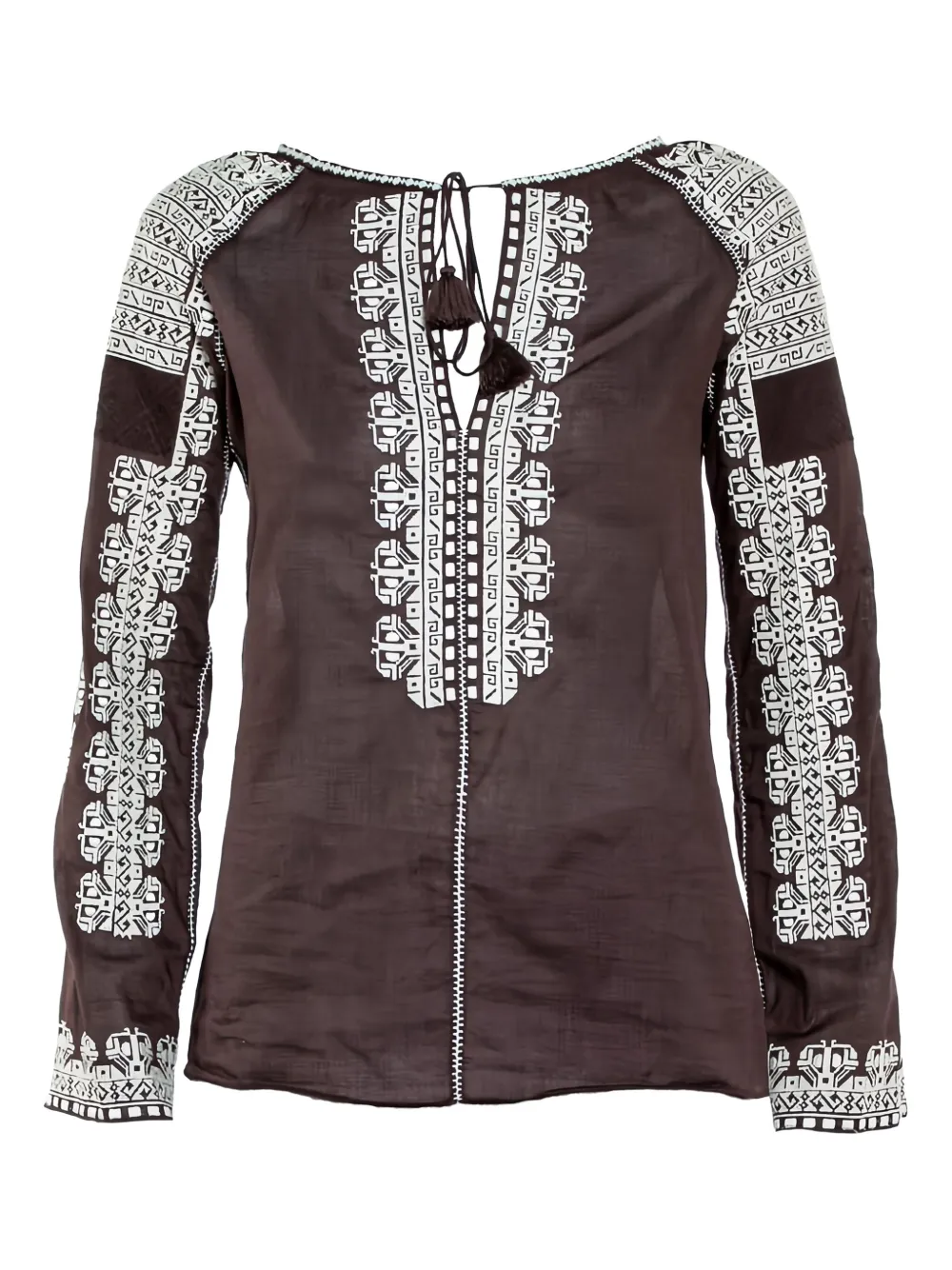 Pre-owned Tory Burch Embroidery Cotton Blouse In Brown