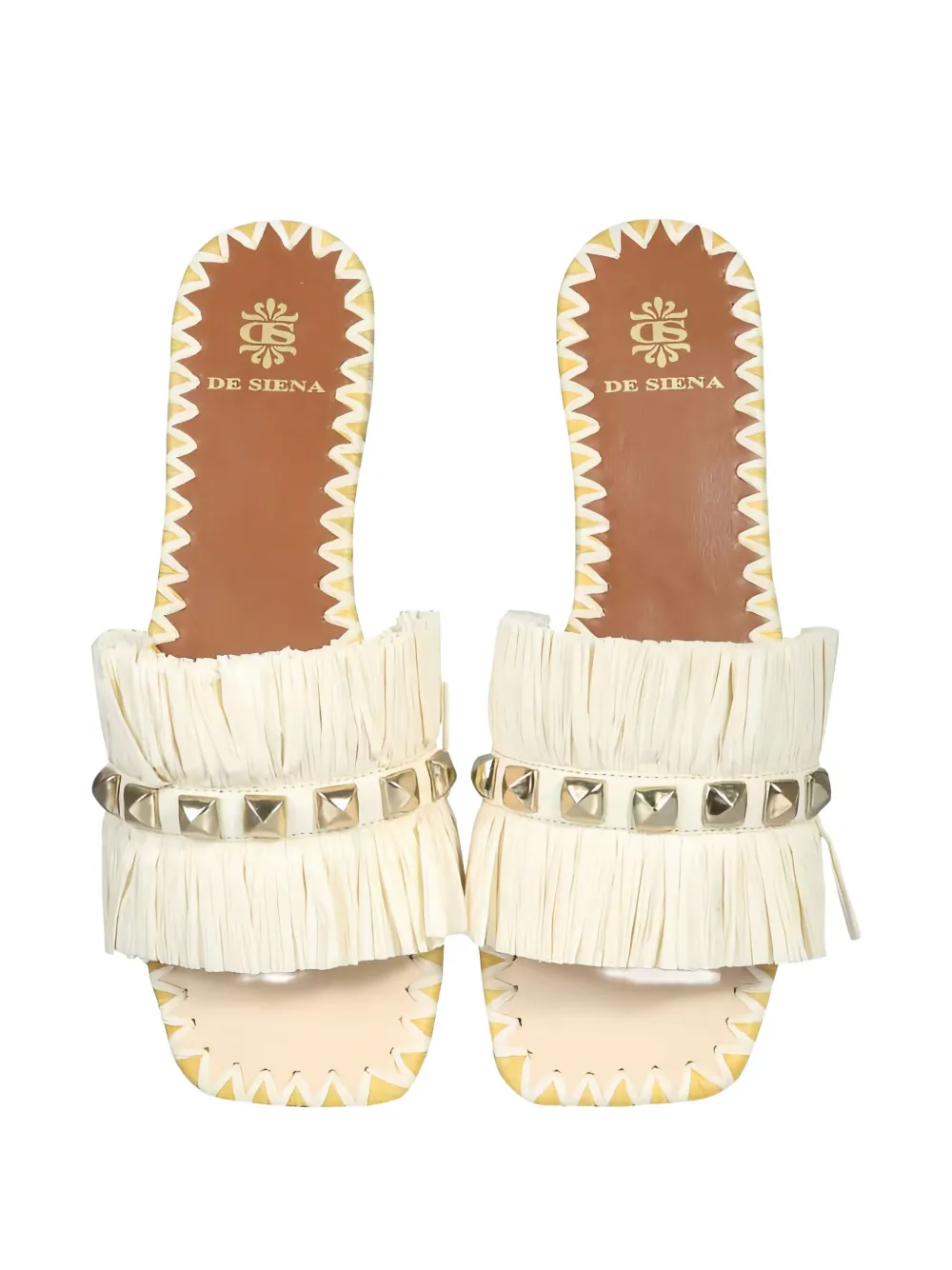 De Siena Shoes Fringed Studded Sandals In Neutral