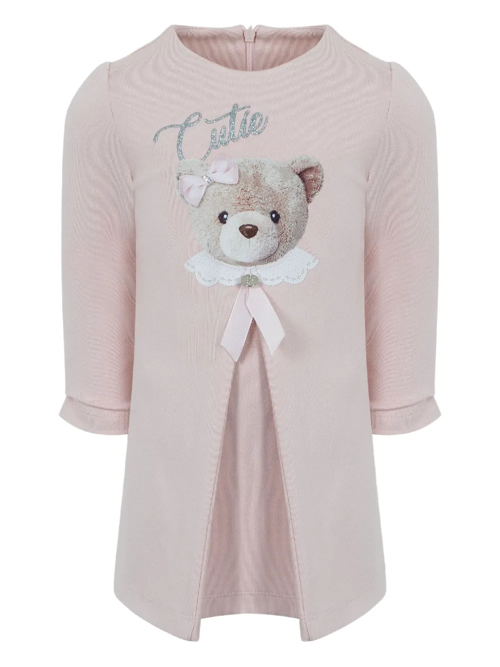 Lapin House teddy-print three-quarter-sleeve dress | Pink | Image 1