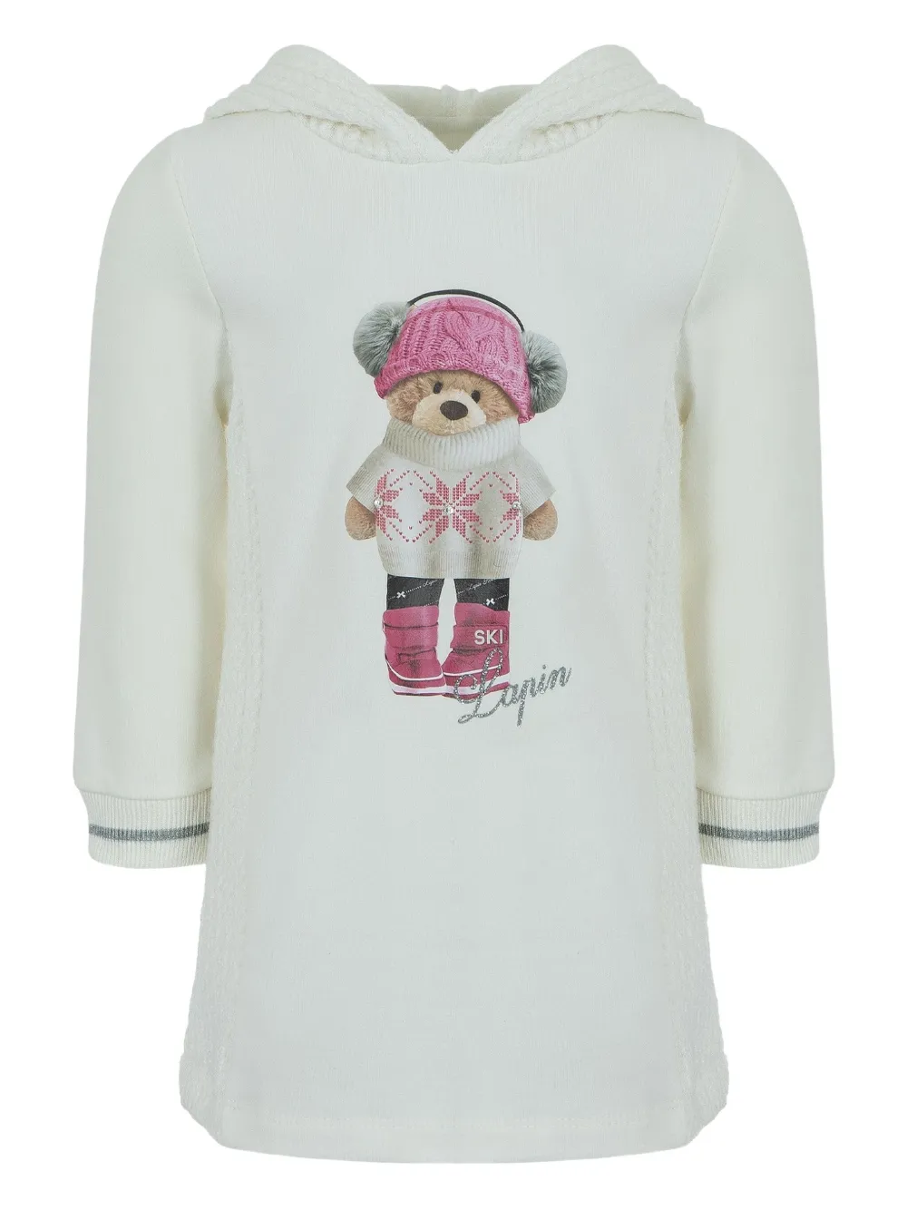 Lapin House teddy-print hooded dress | White | Image 1