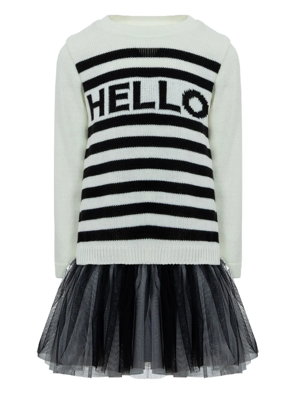 Lapin House Kids' Striped Tulle-panel Dress Set In Black