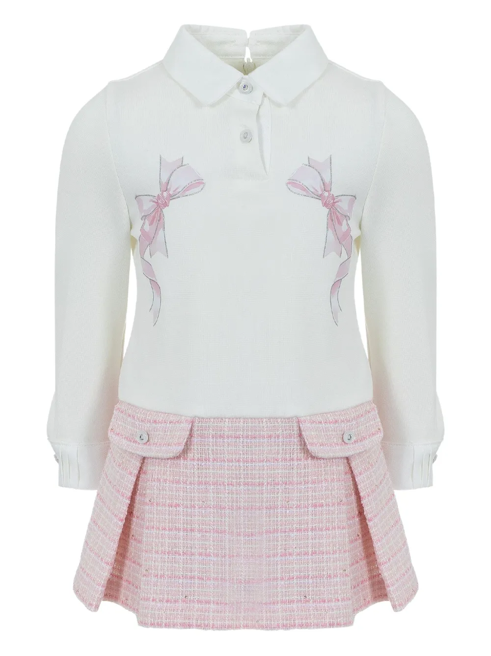 Lapin House Bow-embellished Pleated Dress In Pink
