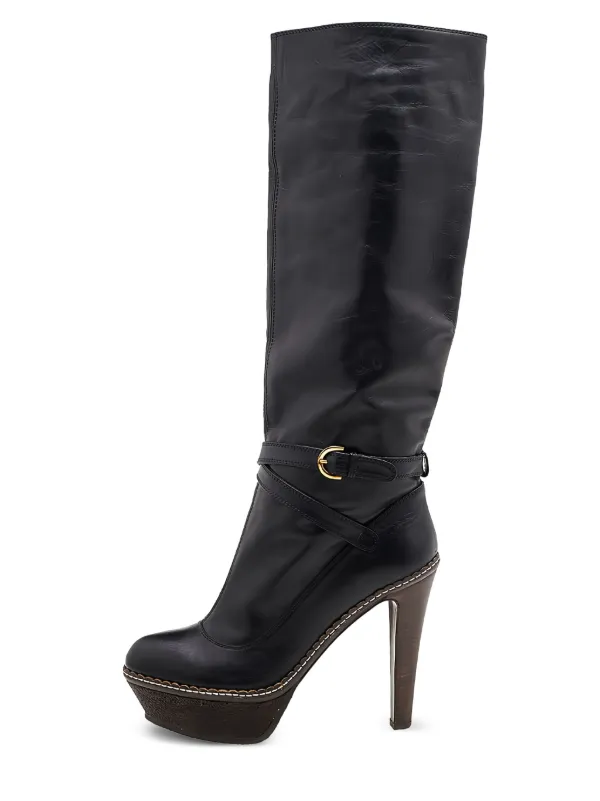 ミドルブーツ SERGIO ROSSI Women Boots A75970MMVN09 1000 Black Sergio Rossi Vintage pre-owned 125mm Leather buckle-detail