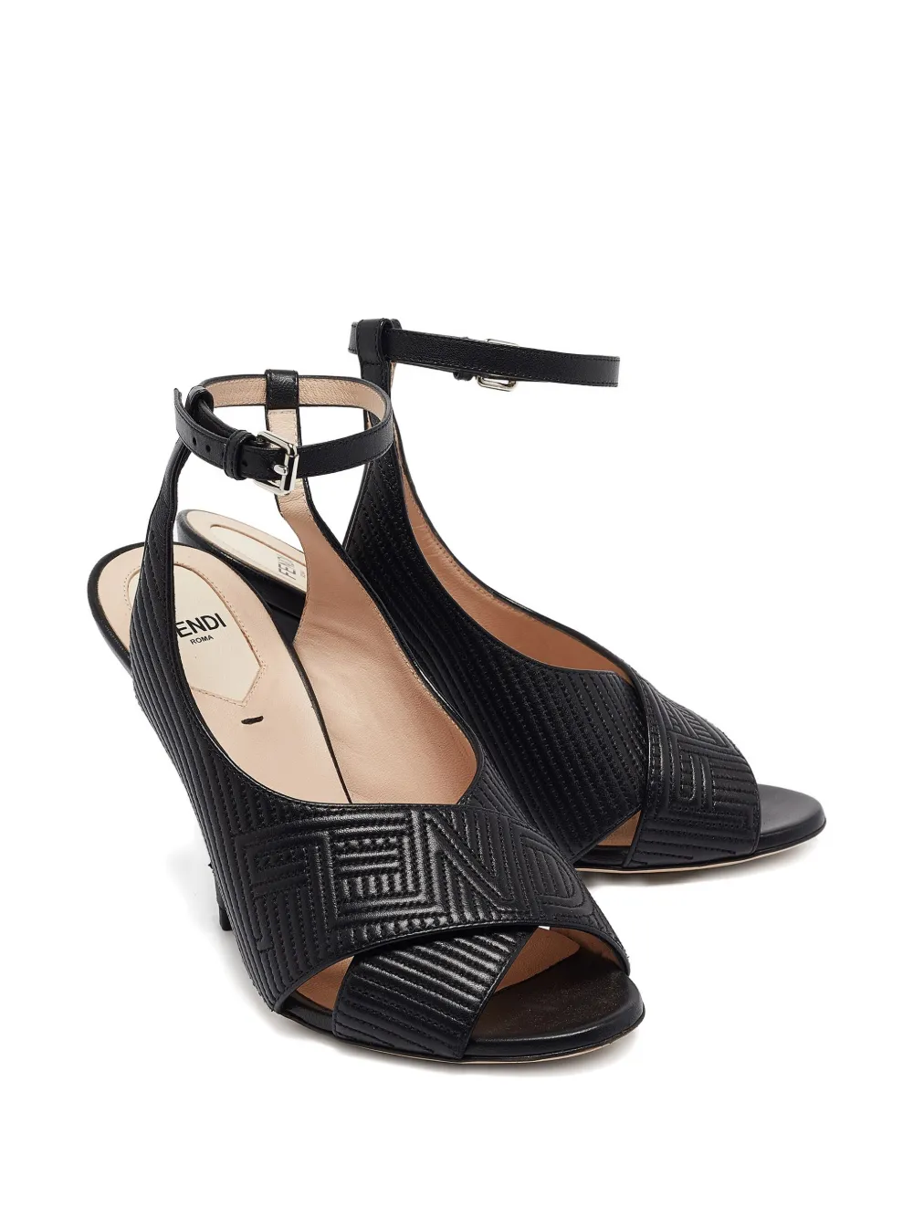 Fendi Pre-Owned 110 mm leren gewatteerde sandalen - Zwart