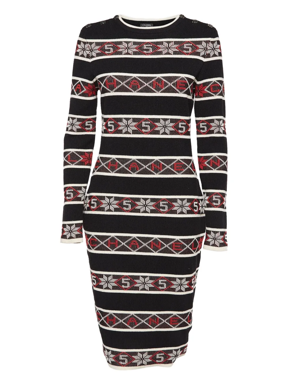 CHANEL Pre-Owned tatterned knitted bodycon dress | Black | Image 1