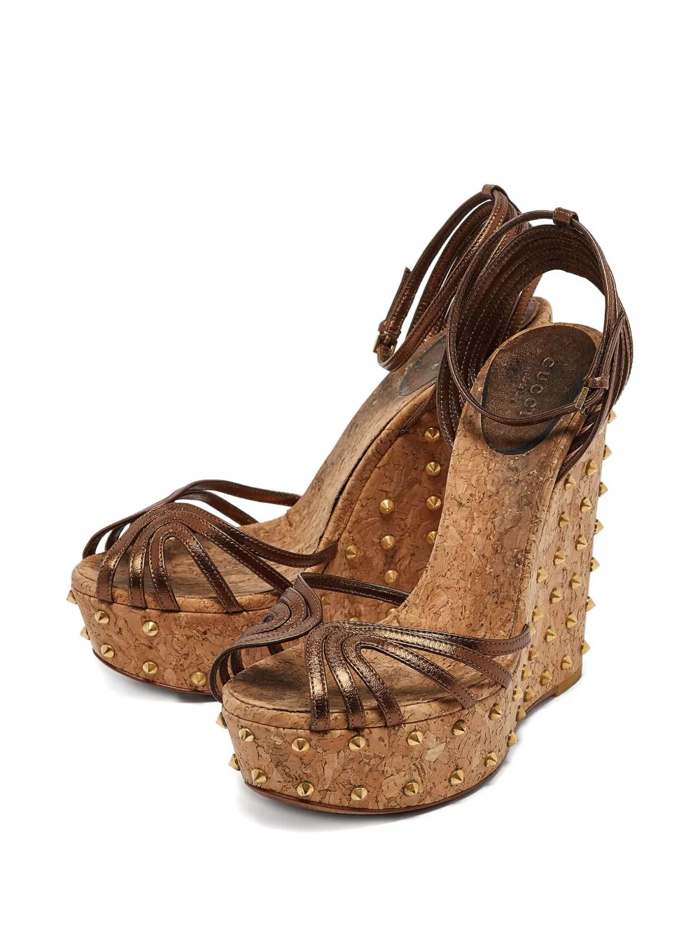 Gucci Pre-Owned 140 mm lakleren sandalen met sleehak en studs - Bruin