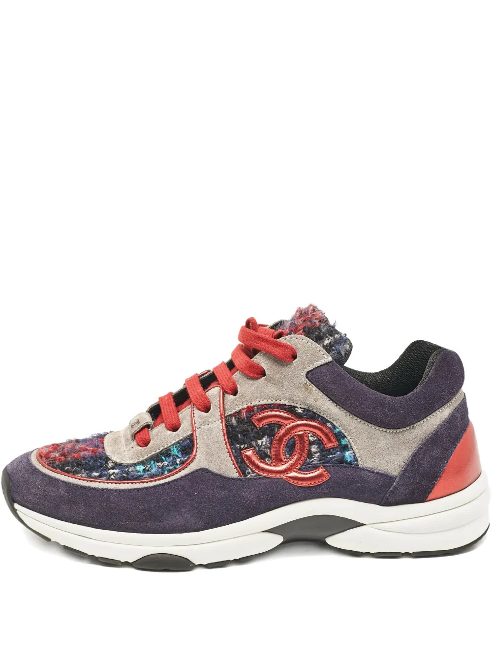 CHANEL Pre-Owned tweed-detail sneakers | Blue | Image 1