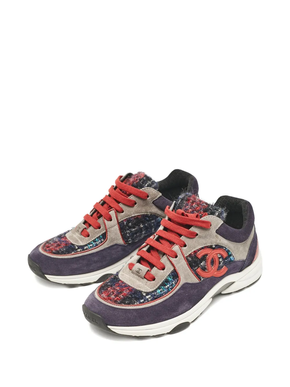 CHANEL Pre-Owned Sneakers met tweed detail - Blauw