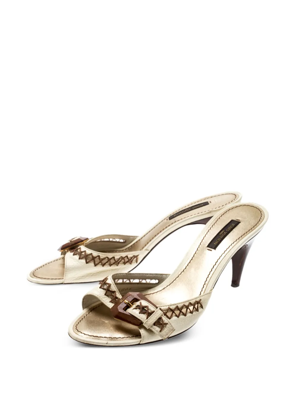 Louis Vuitton Pre-Owned 75 mm leren sandalen met gesp - Beige