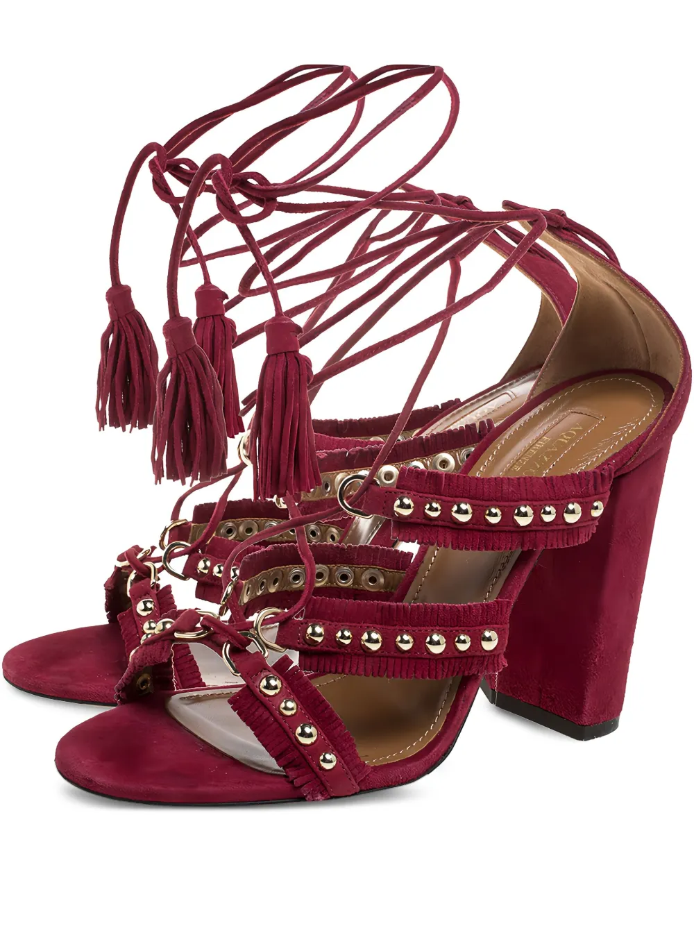 Aquazzura pre-owned 105mm tassel studded sandals | Red | Image 1