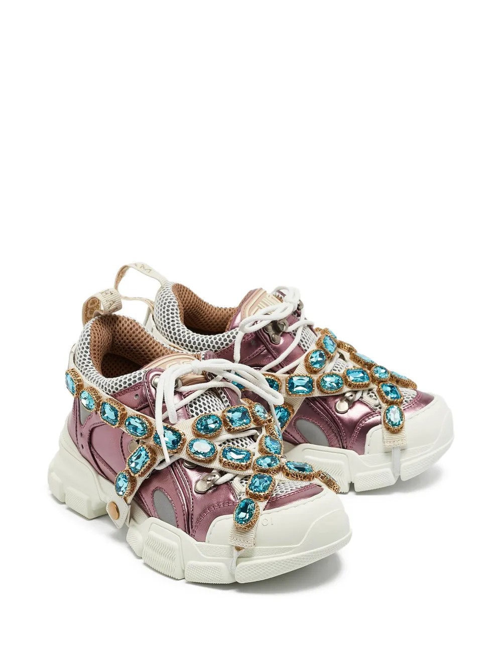 Gucci Pre-Owned Flastrek verfraaide sneakers - Roze