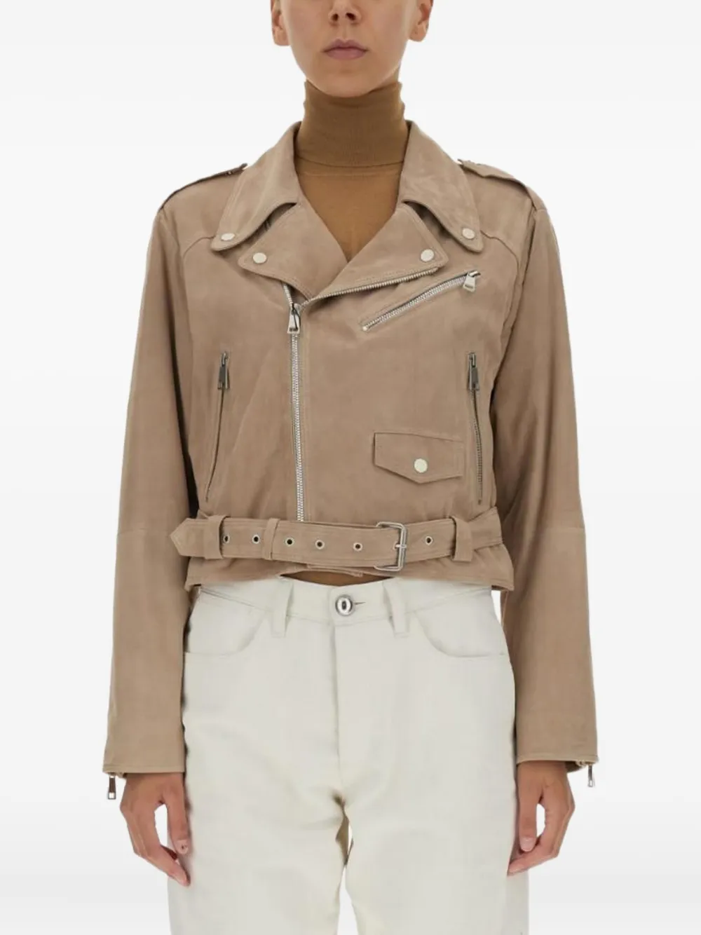 Arma belted-waist asymmetrical-zip jacket | Neutrals | Image 1