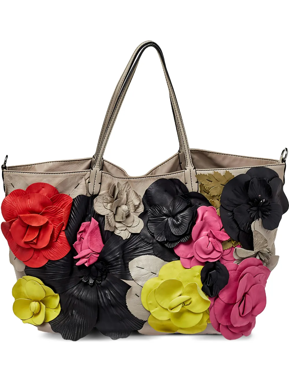 floral-appliqué tote bag