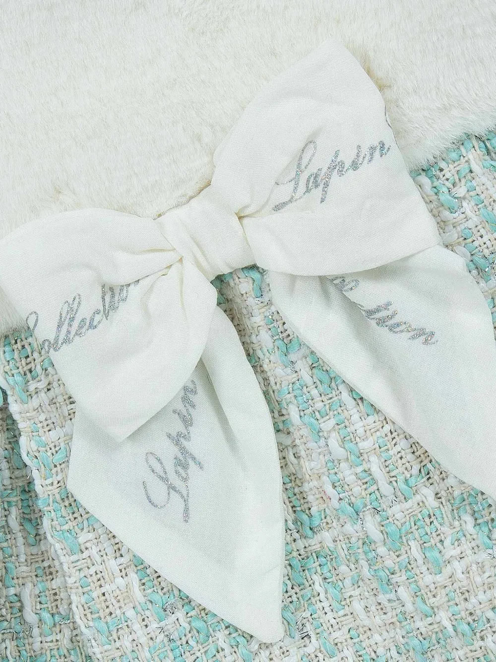 Lapin House Tweed jurk verfraaid met strik Wit