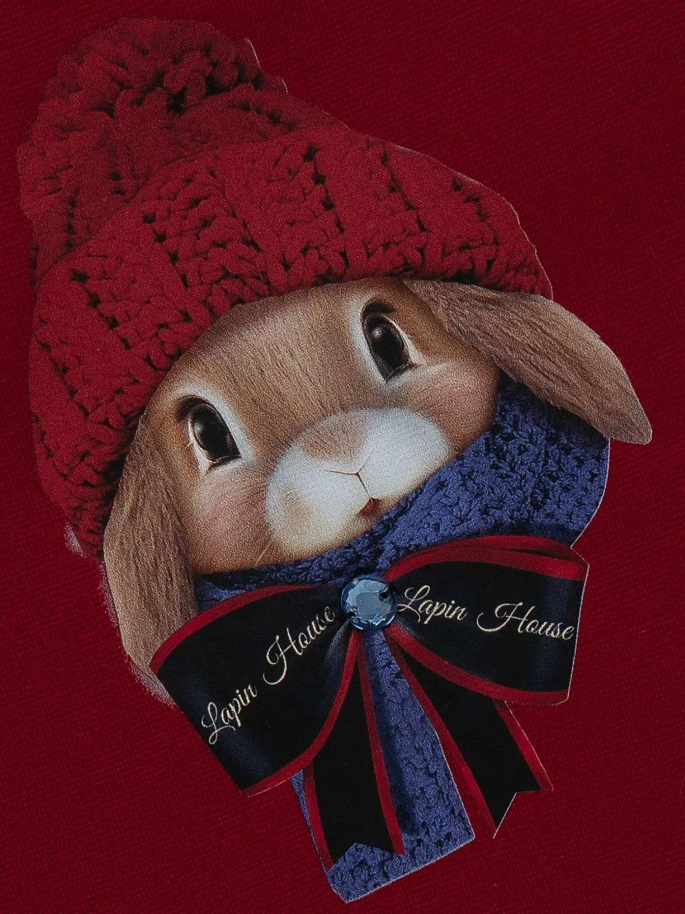 Lapin House Jurk met konijnenprint en lange mouwen Rood