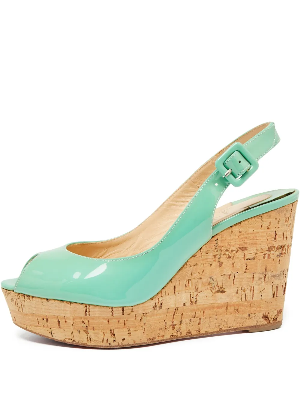 Pre-owned Christian Louboutin 90mm Peep-toe Wedge Sandals