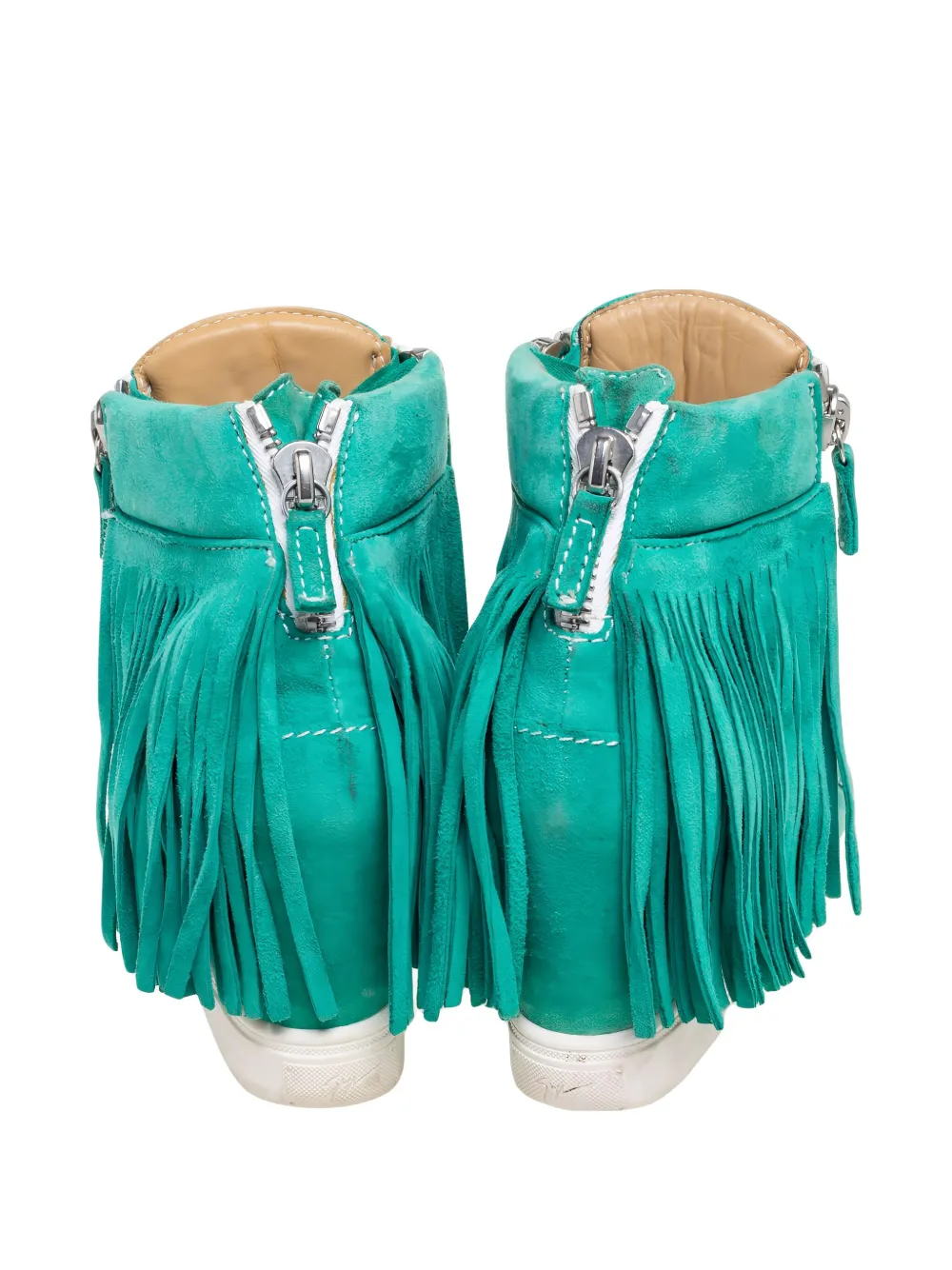 Pre-owned Giuseppe Zanotti Vintage Suede Fringed Sneakers In Green