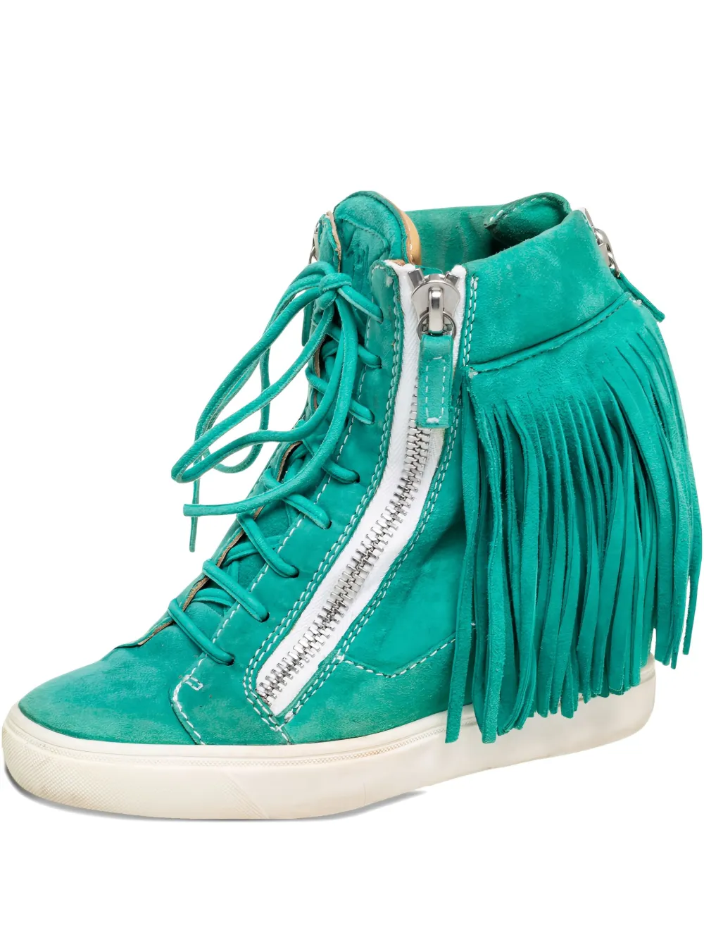 Pre-owned Giuseppe Zanotti Vintage Suede Fringed Sneakers In Green