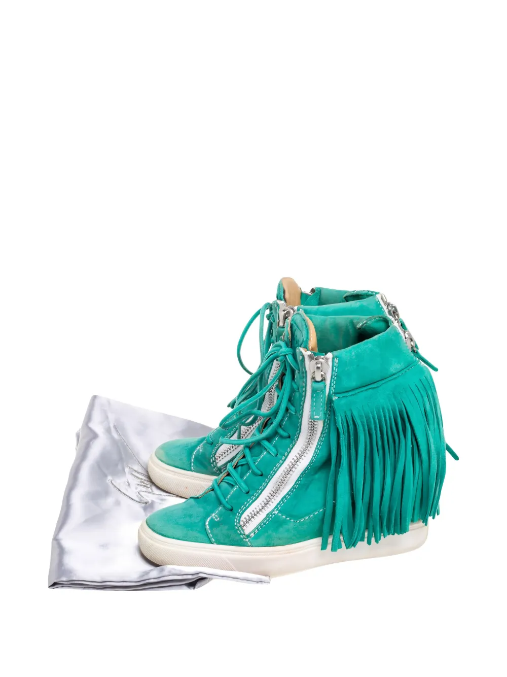 Pre-owned Giuseppe Zanotti Vintage Suede Fringed Sneakers In Green