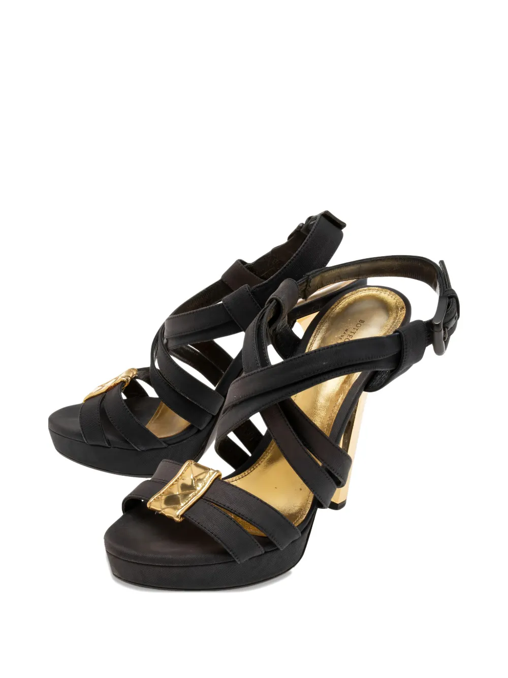Pre-owned Bottega Veneta 130mm Platform Cross-strap Sandals In Black