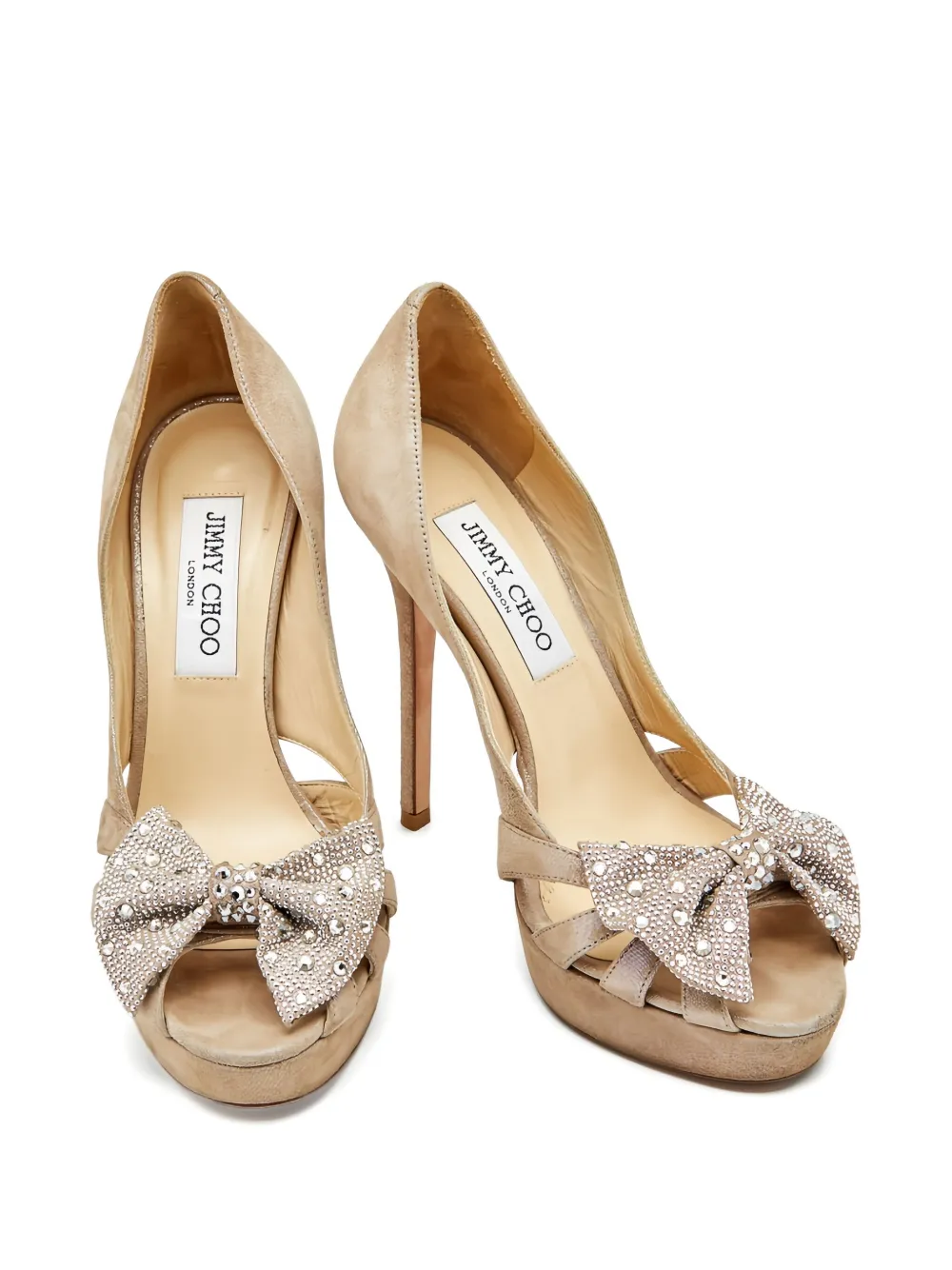 Pre-owned Jimmy Choo 125mm Crystal-embellished Peep-toe Pumps