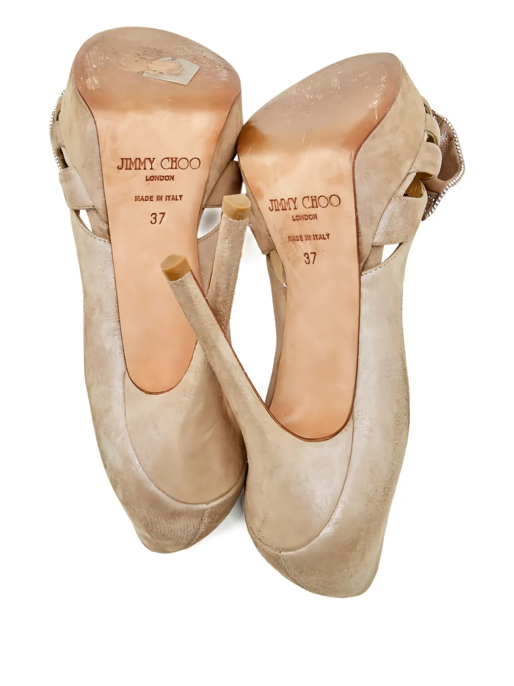 Pre-owned Jimmy Choo 125mm Crystal-embellished Peep-toe Pumps