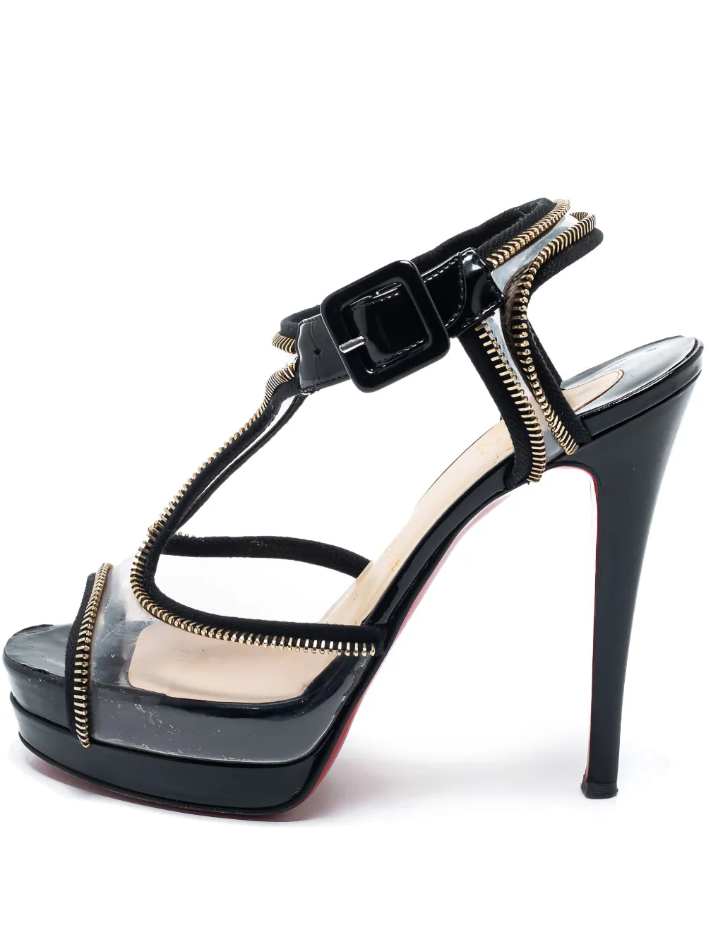 Christian Louboutin Pre-Owned 125mm ジップディテール サンダル - ブラック Christian Louboutin Pre-Owned 125mm ジップディテール サンダル - ブラック
