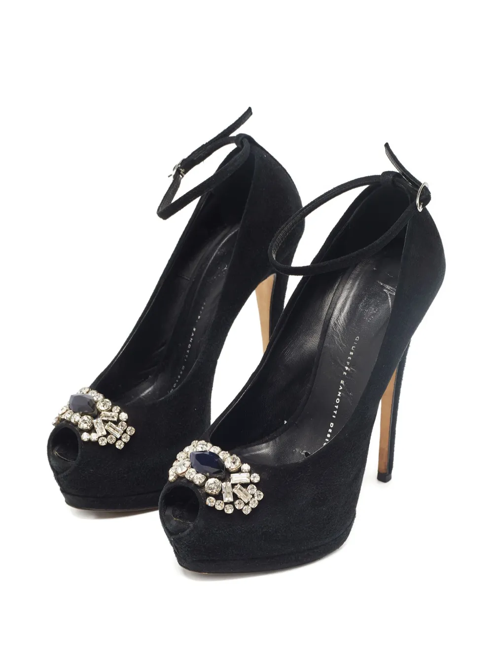 Giuseppe Zanotti Vintage 140 mm pumps verfraaid met kristallen en open neus - Zwart
