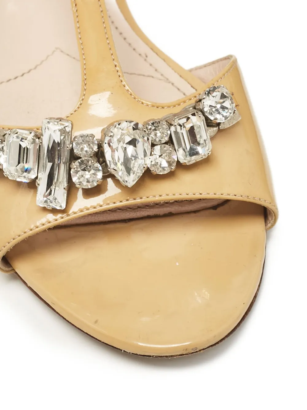 MIU MIU Pre-owned Crystail-embellished Flat Sandals In Neutral