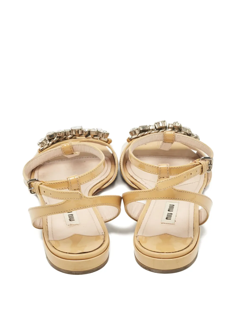 MIU MIU Pre-owned Crystail-embellished Flat Sandals In Neutral