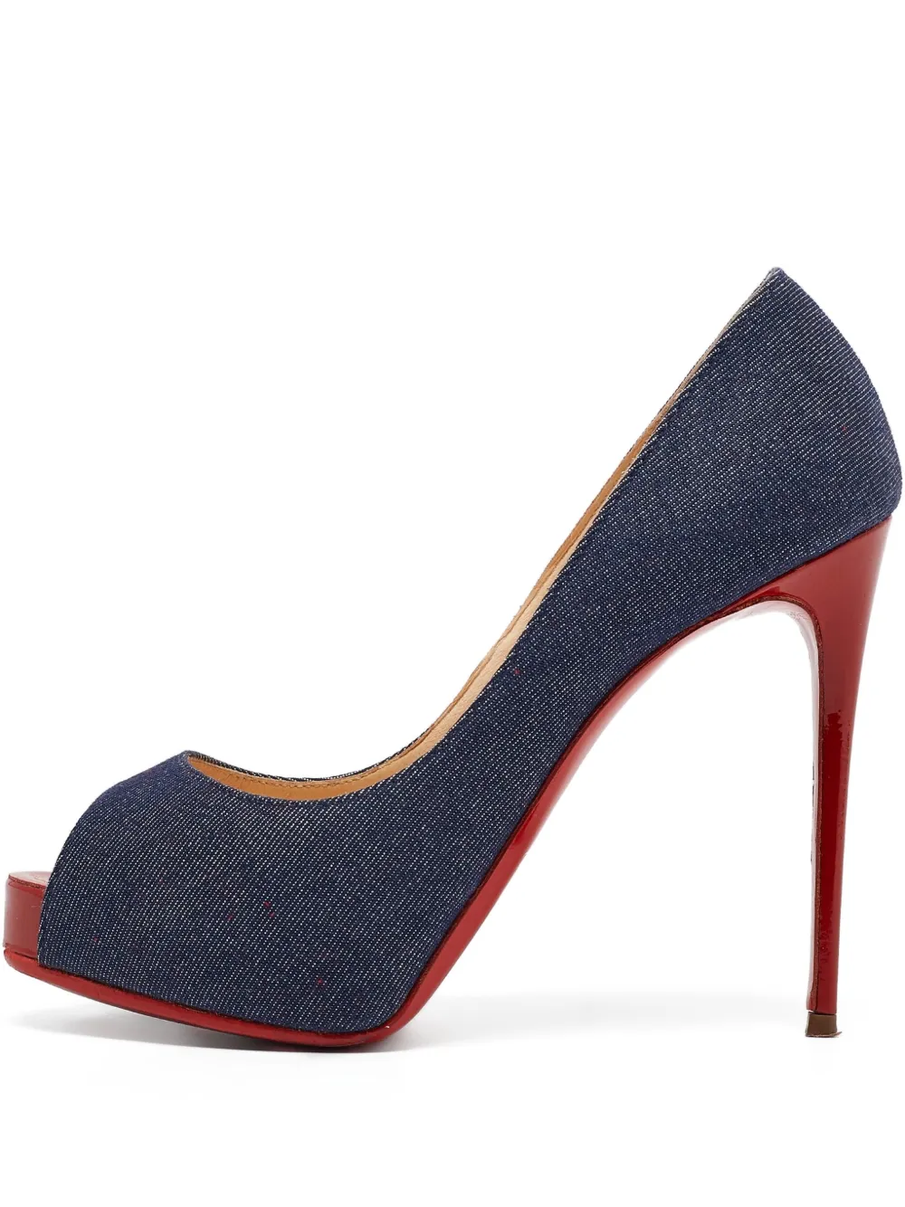 Pre-owned Christian Louboutin 120mm Denim Peep-toe Pumps