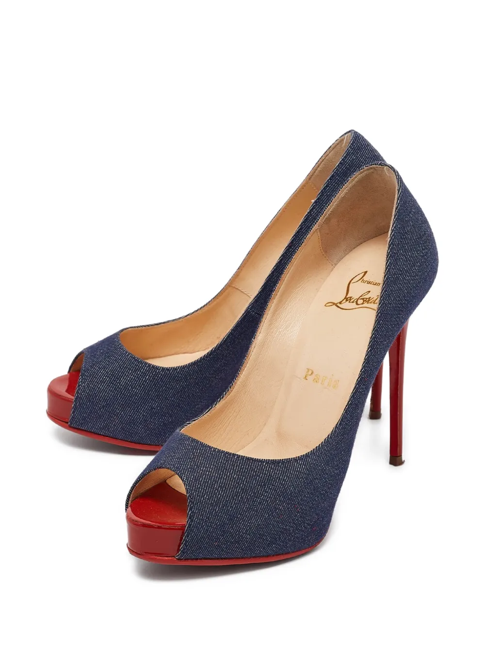 Christian Louboutin Pre-Owned 120 mm denim pumps met open neus - Blauw