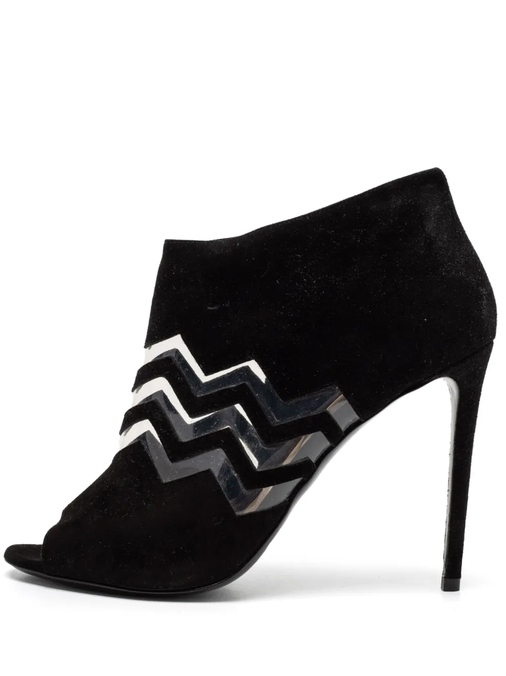 pre-owned 110mm suede chevron booties