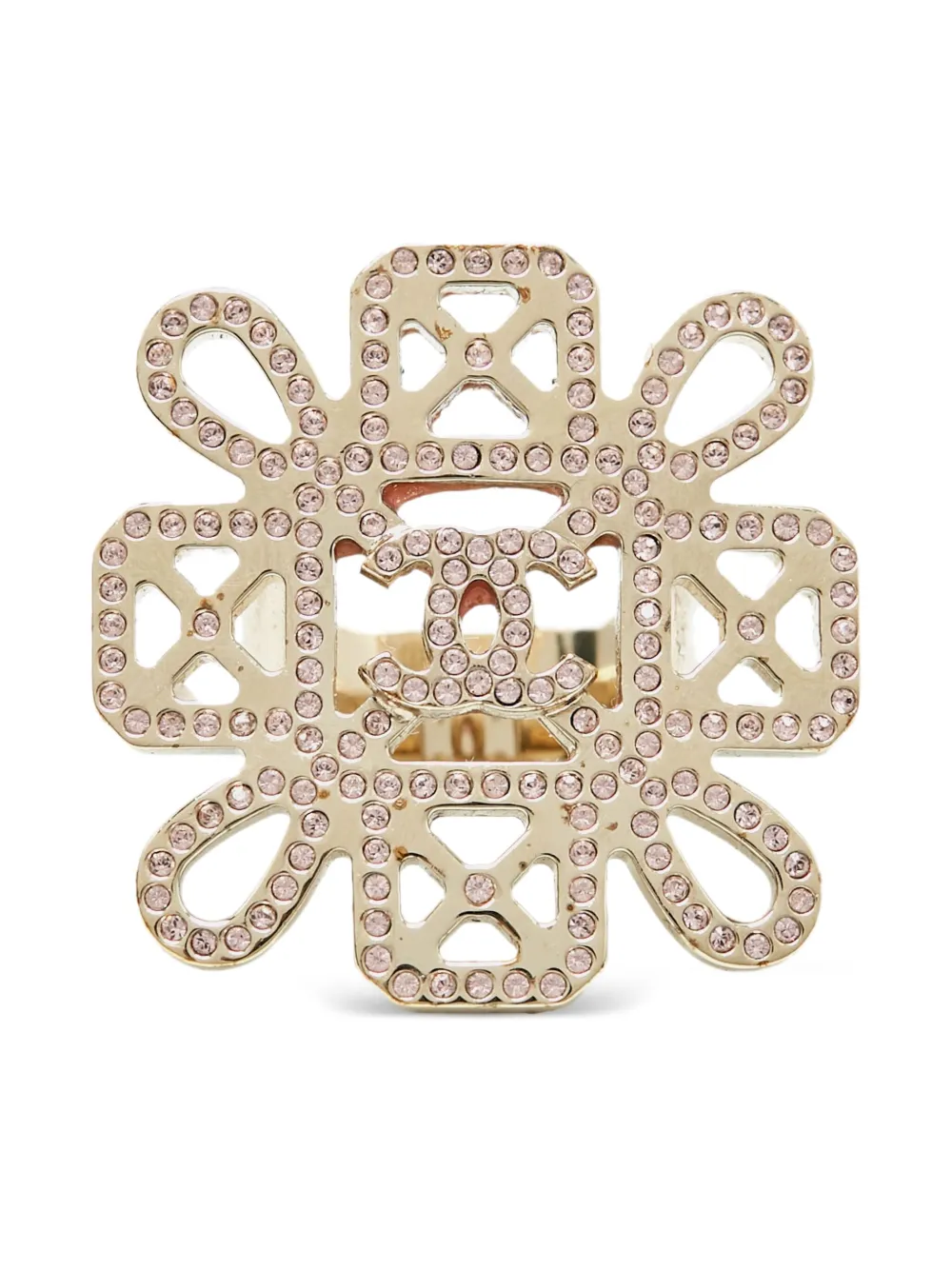 Pre-owned Chanel Crystal-embellished Flower-motif Ring