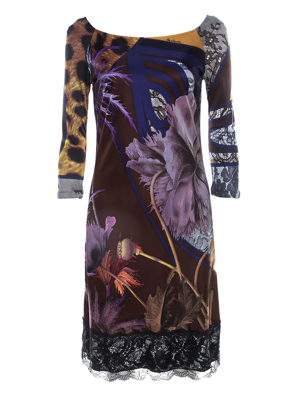 Roberto Cavalli Vintage Spitzenkleid mit Blumenmuster - Violett