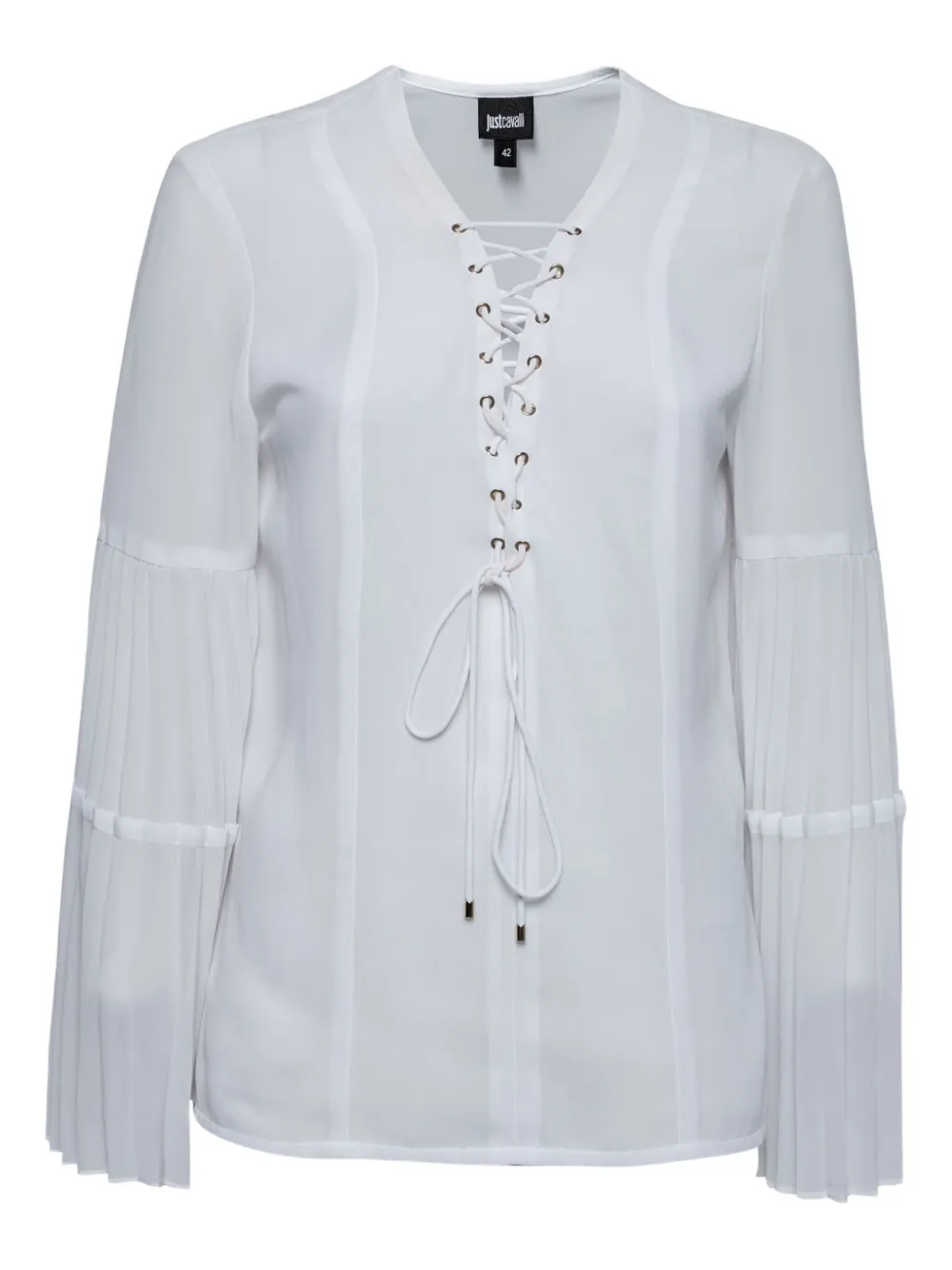 Just Cavalli Vintage pleated lace-up blouse - ホワイト Just Cavalli Vintage pleated lace-up blouse - ホワイト