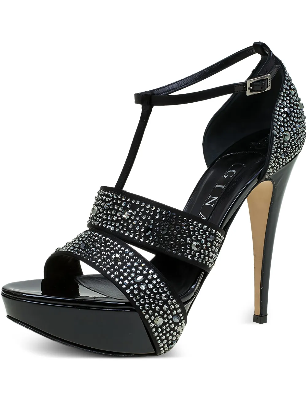 Gina pre-owned 135mm rhinestoned sandals | Black | Image 1