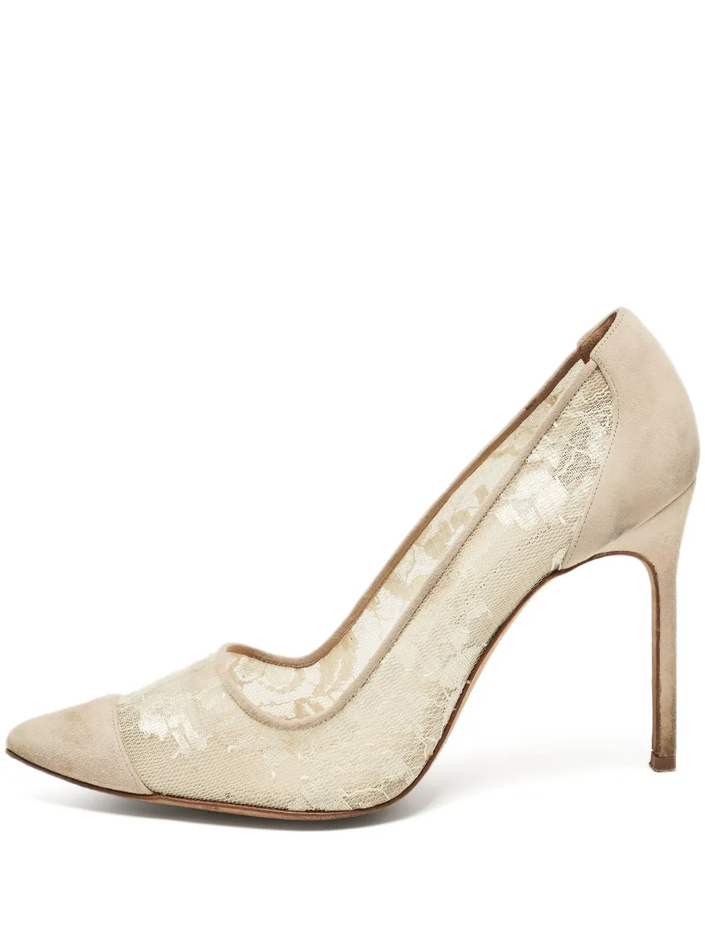 Pre-owned Manolo Blahnik 100mm Salola Lace-embellished Stiletto Pumps