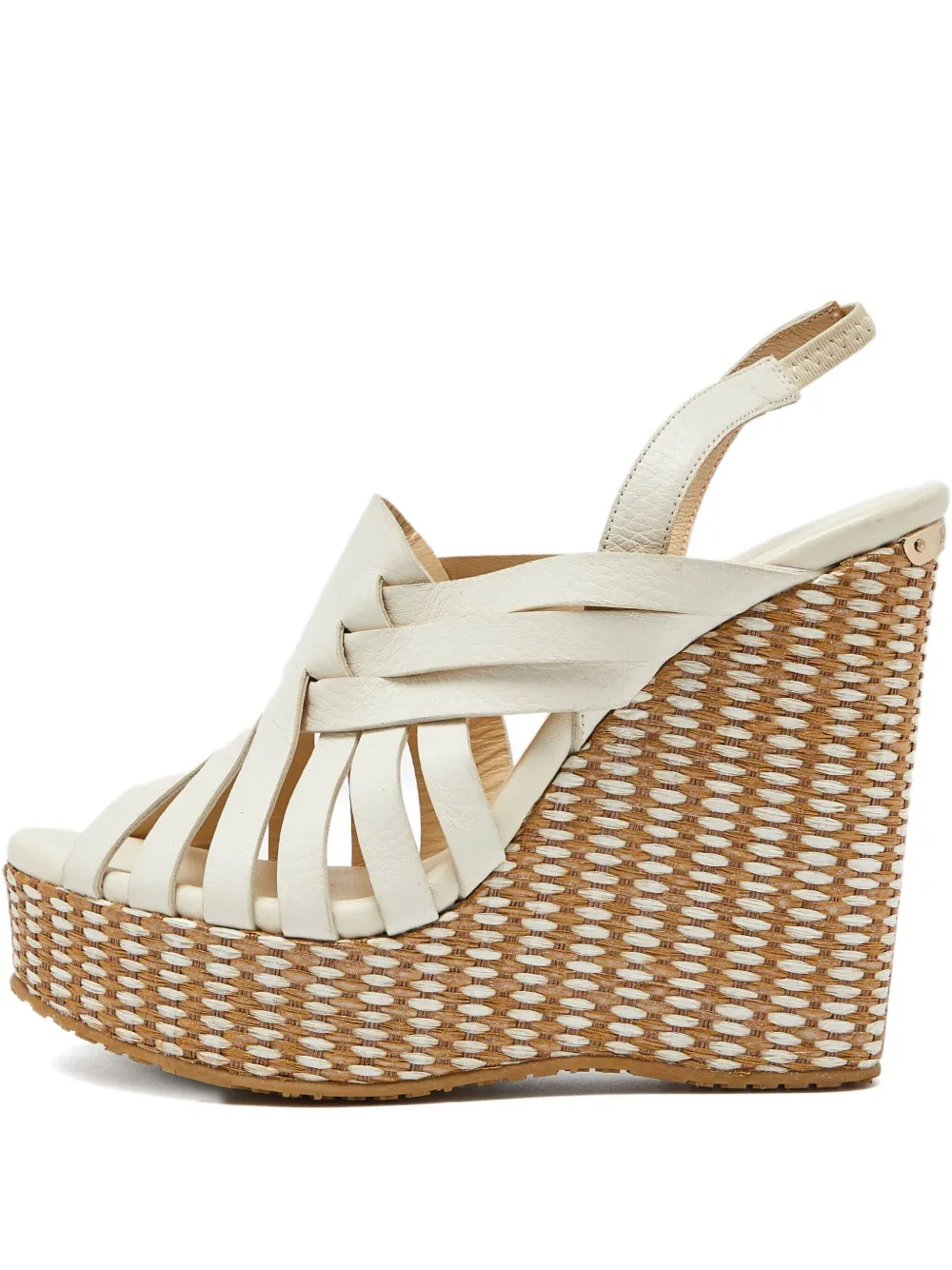 Jimmy Choo Pre-Owned 125mm leather wedge sandals - ホワイト Jimmy Choo Pre-Owned 125mm leather wedge sandals - ホワイト